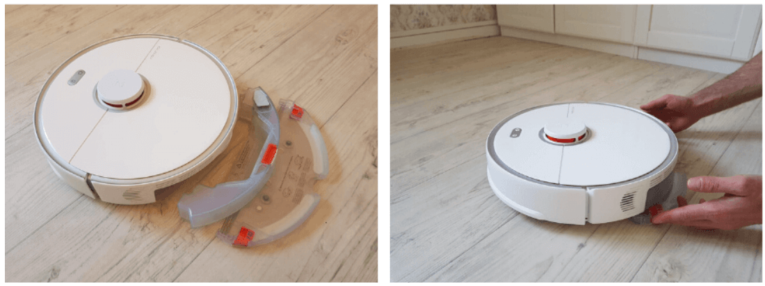 Wassertank und Wischplatte werden an den Saugroboter von hinten befestigt